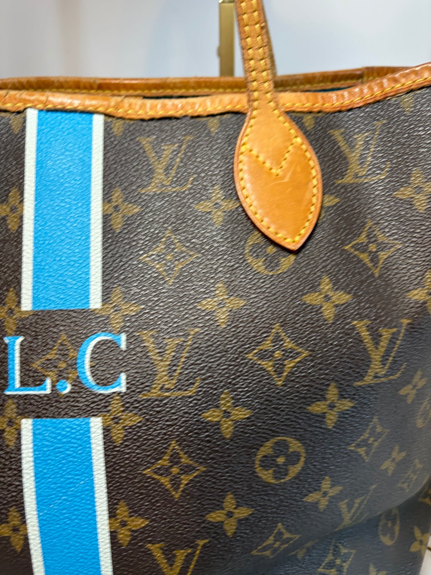 Louis Vuitton Neverfull MM Tote– My Heritage Monogram Custom Stripe & Initials Comes with Legit App COA