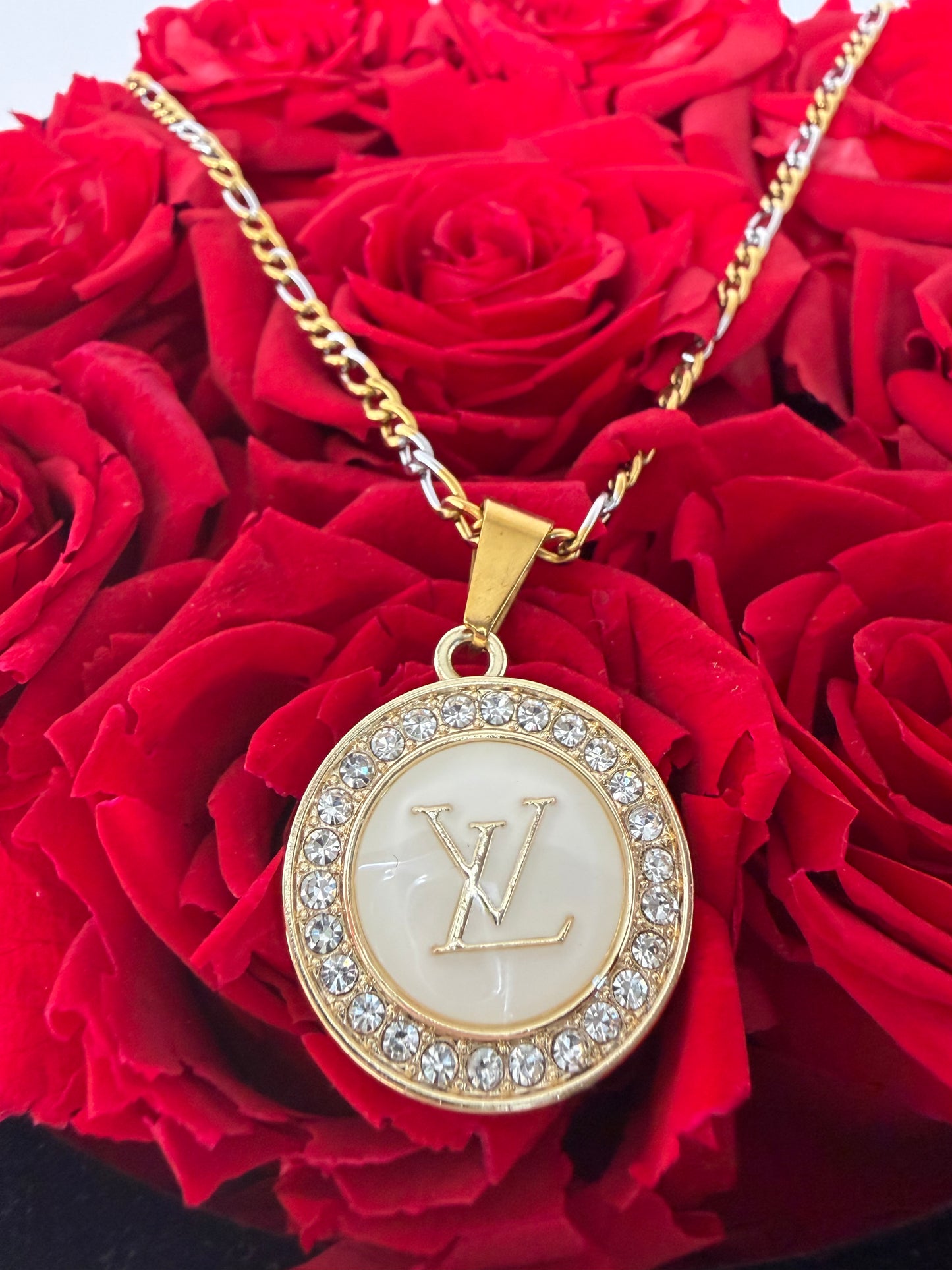 Upcycled Louis Vuitton Pendant Necklace with two toned chain