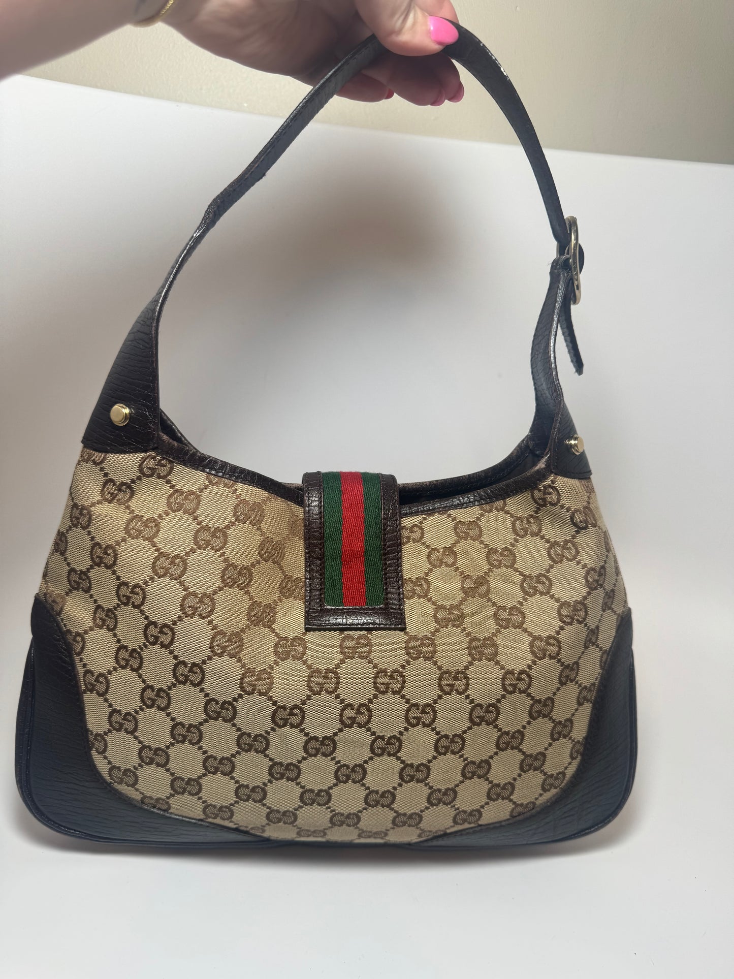 Gucci Jackie Sherry Line Monogram Canvas & Leather Shoulder Bag