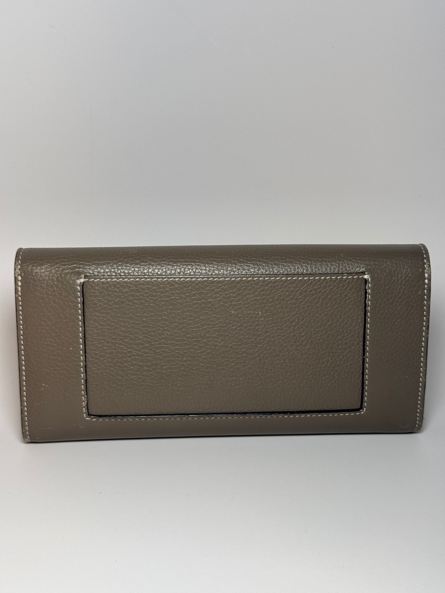 Celine Large Flap Multifunction Wallet Grey Grained Leather Luxury Made In Italy