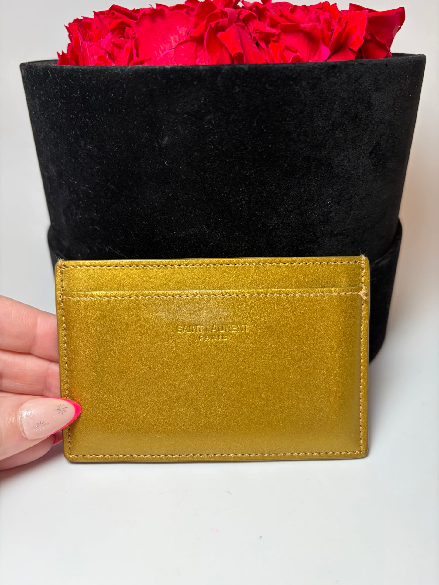 Saint Laurent Gold Leather Card Holder