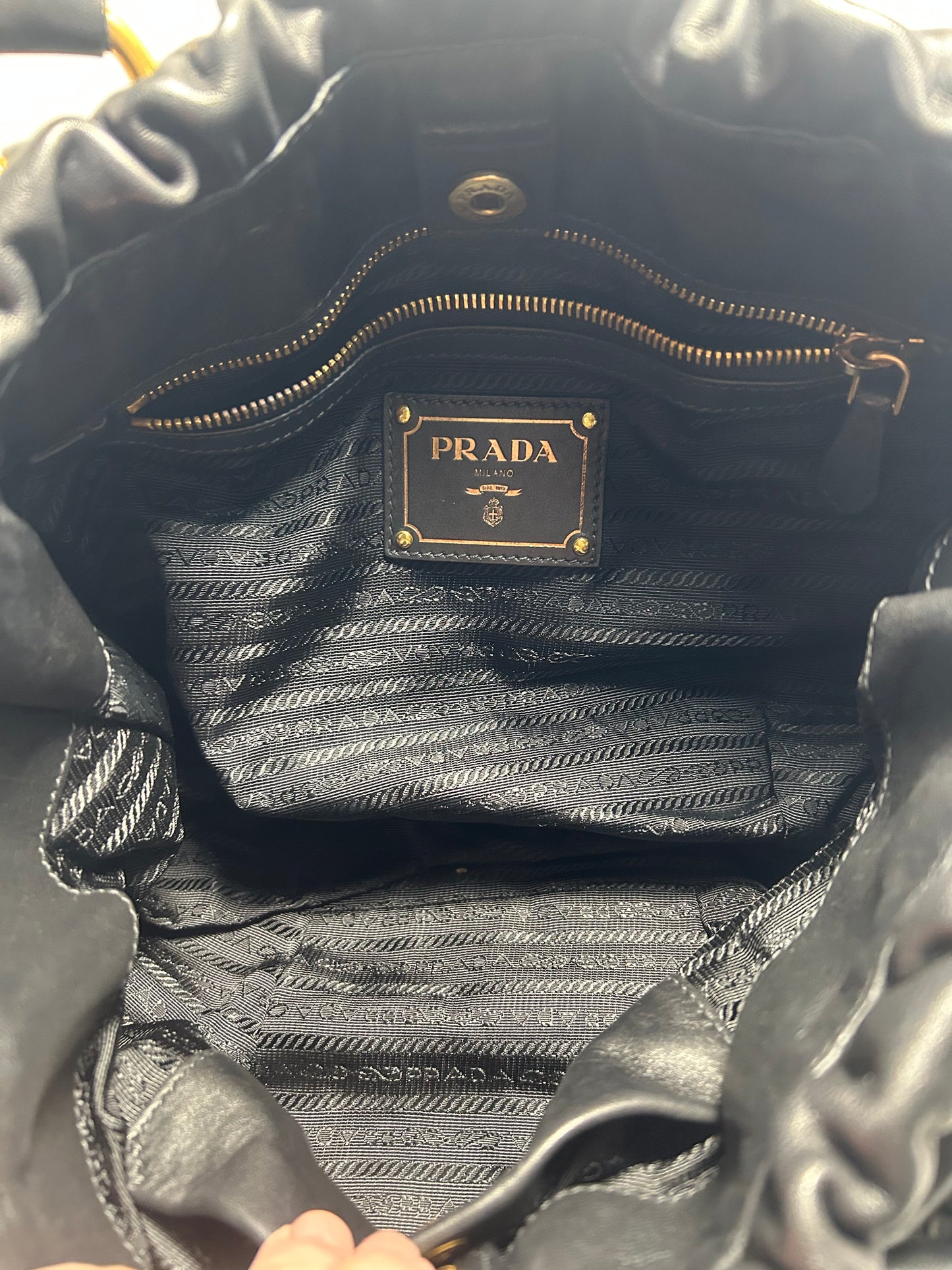 Prada Soft Calf Tote in Black Leather with Gold Hardware