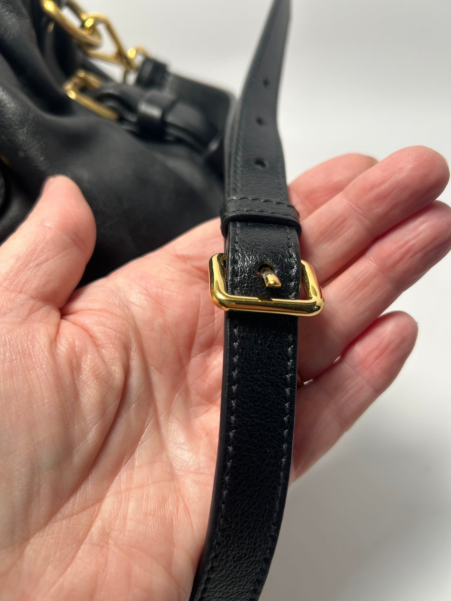 Prada Soft Calf Tote in Black Leather with Gold Hardware