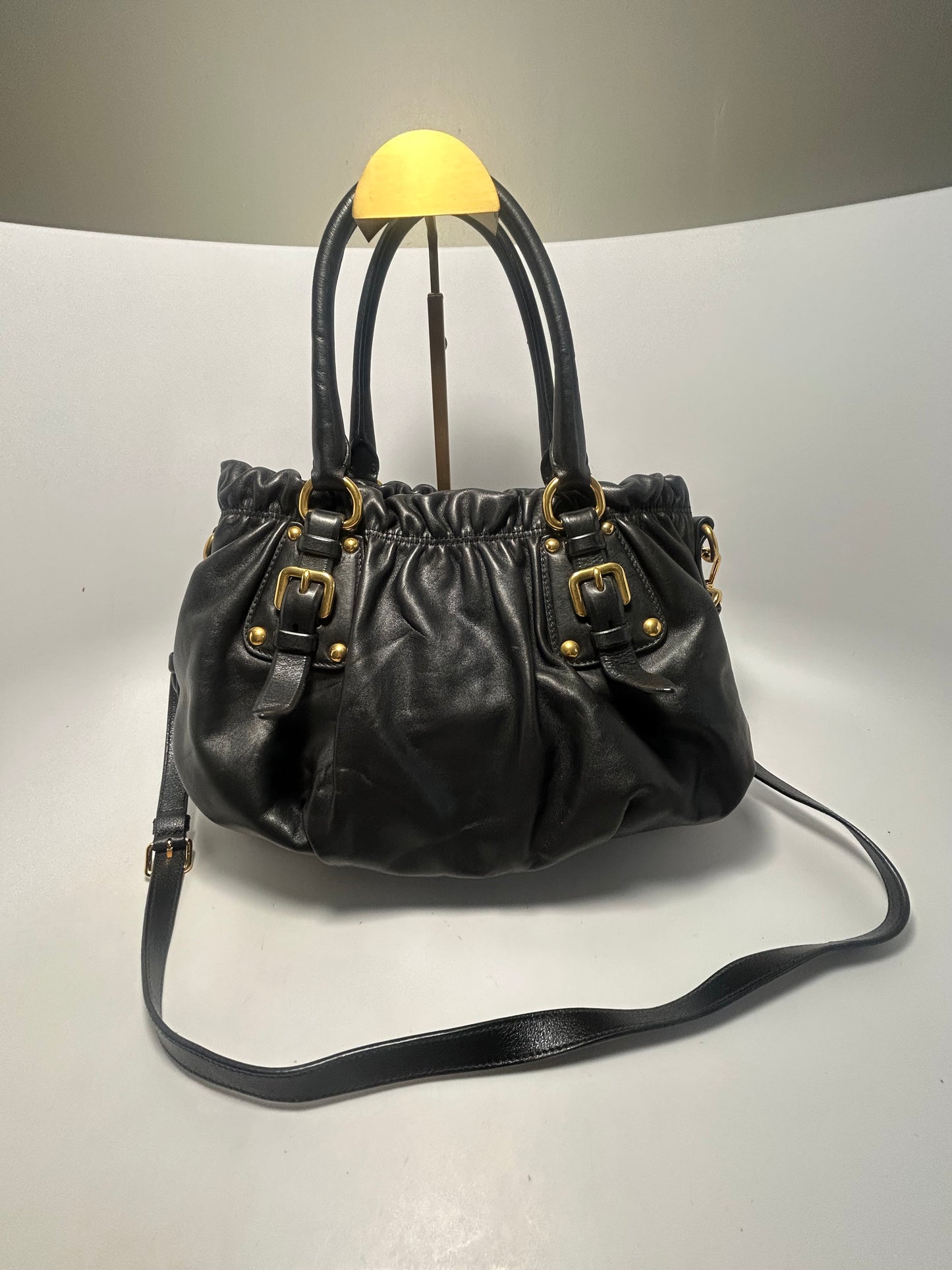 Prada Soft Calf Tote in Black Leather with Gold Hardware