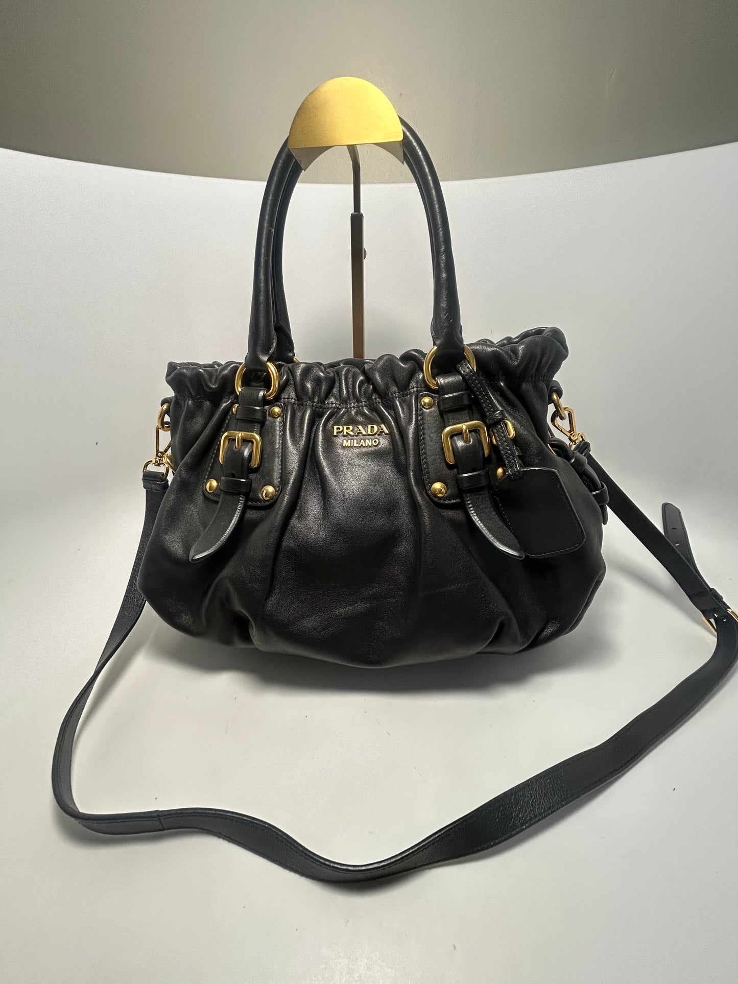 Prada Soft Calf Tote in Black Leather with Gold Hardware