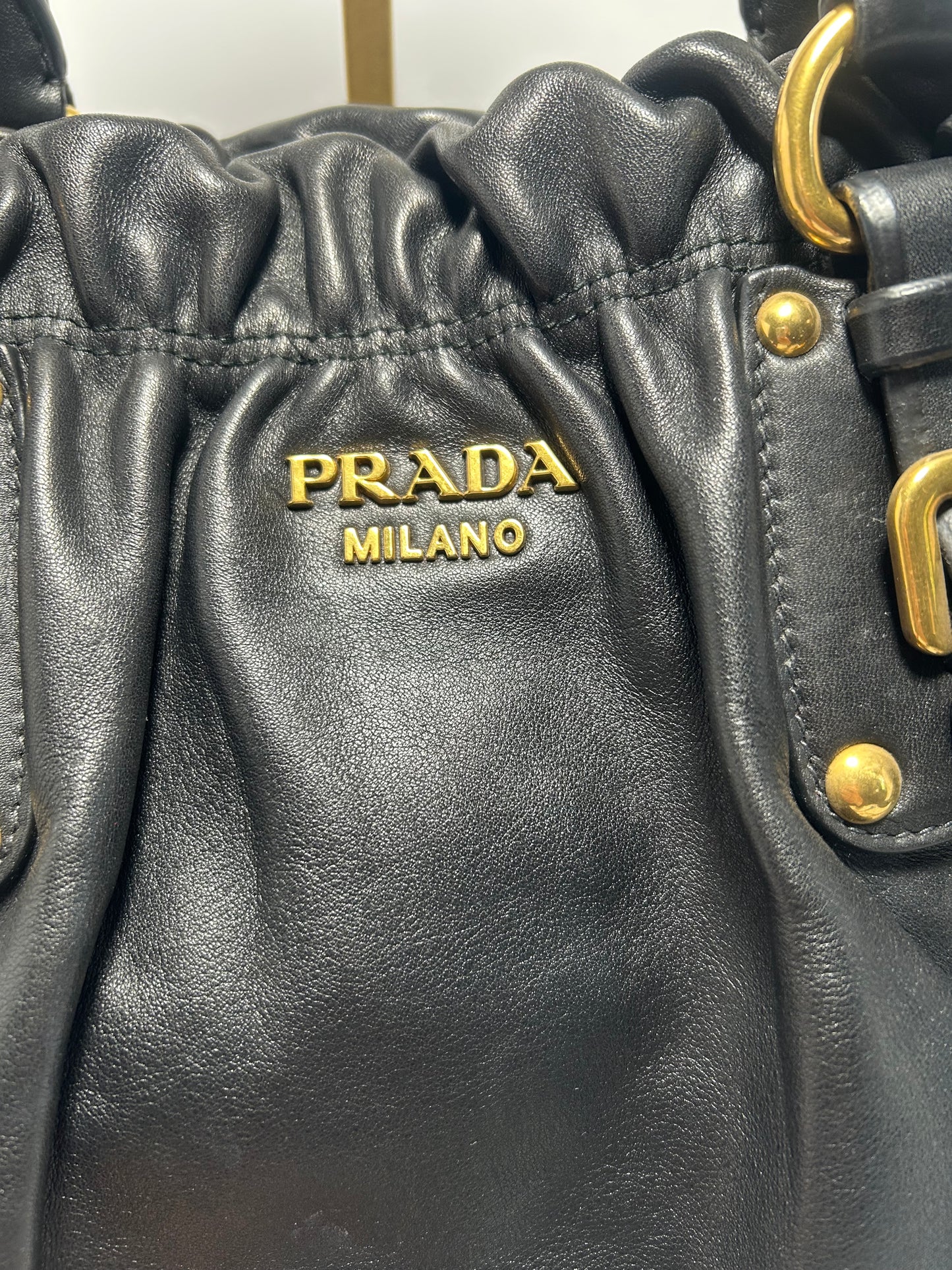 Prada Soft Calf Tote in Black Leather with Gold Hardware