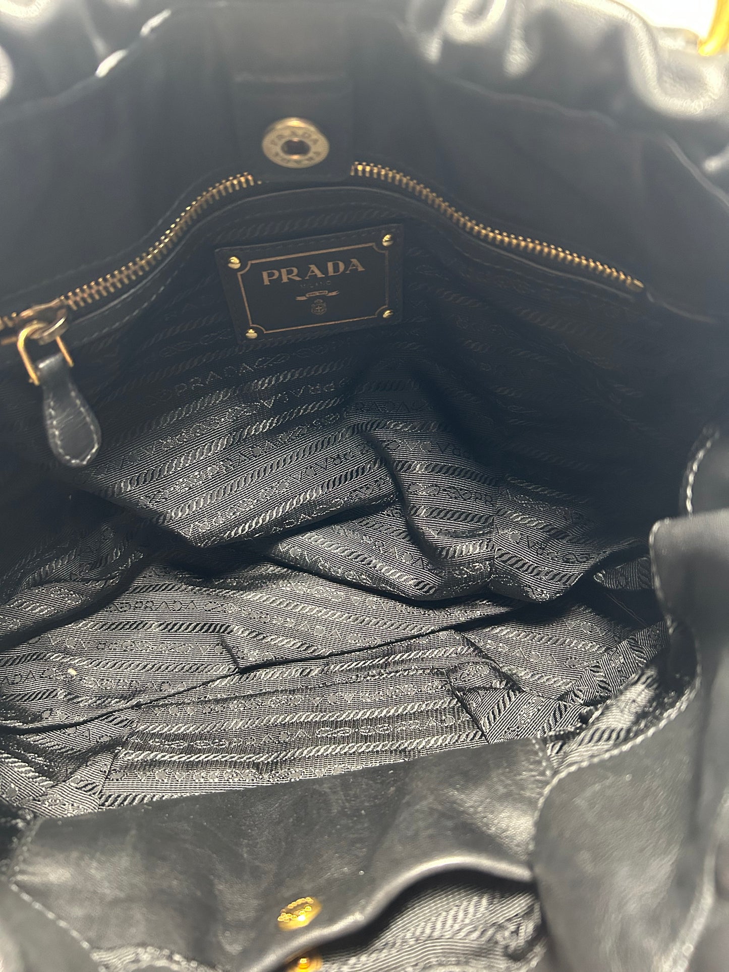 Prada Soft Calf Tote in Black Leather with Gold Hardware
