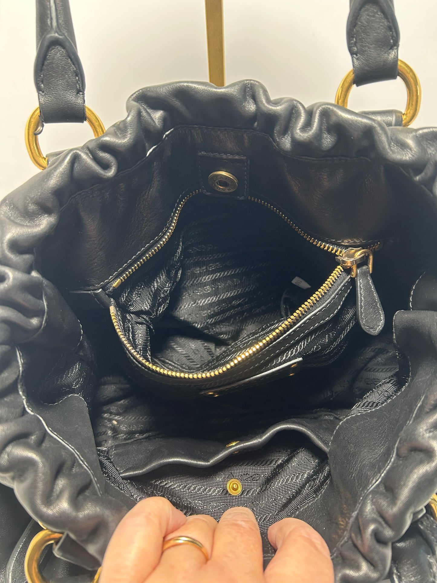 Prada Soft Calf Tote in Black Leather with Gold Hardware