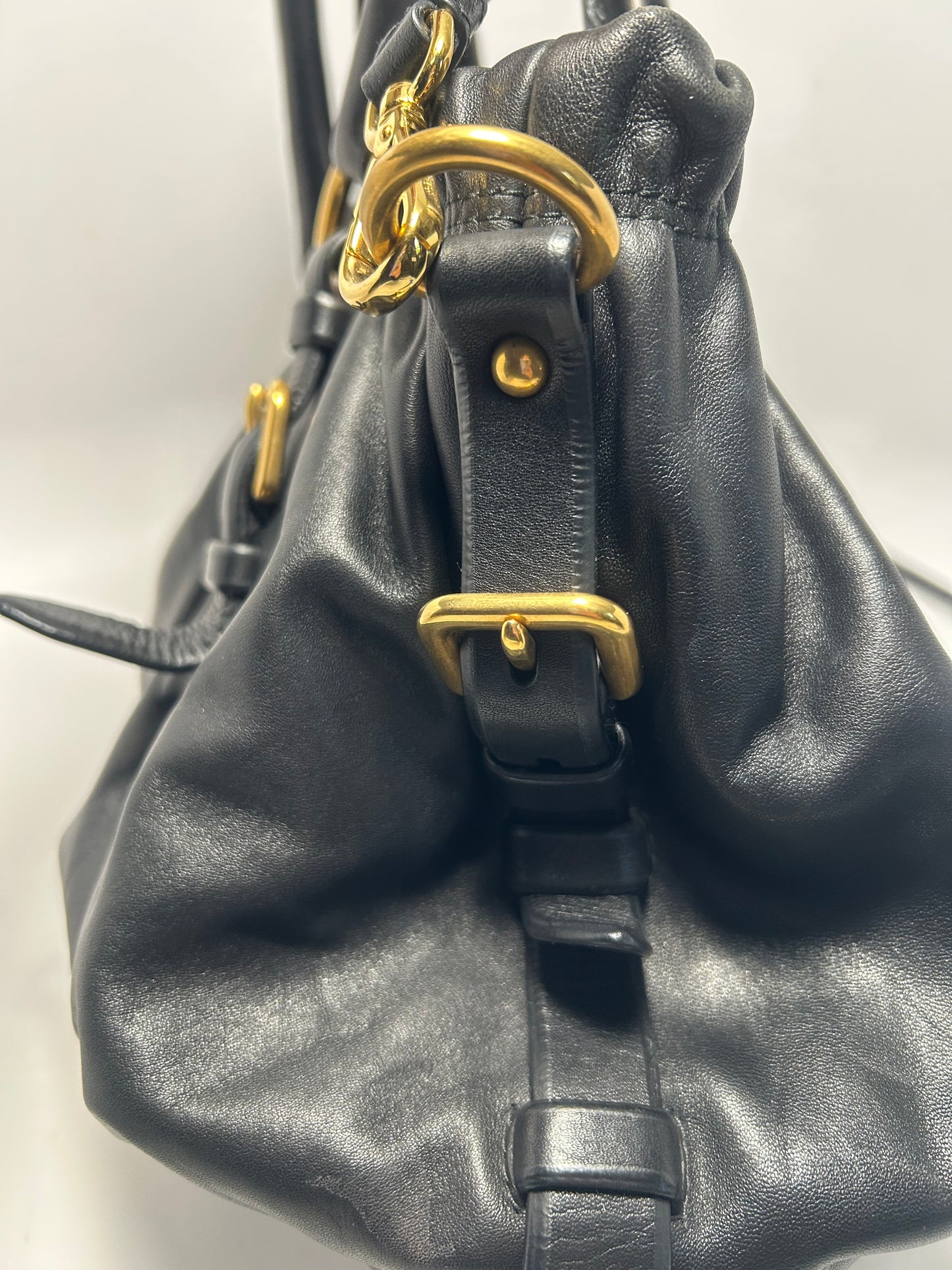 Prada Soft Calf Tote in Black Leather with Gold Hardware