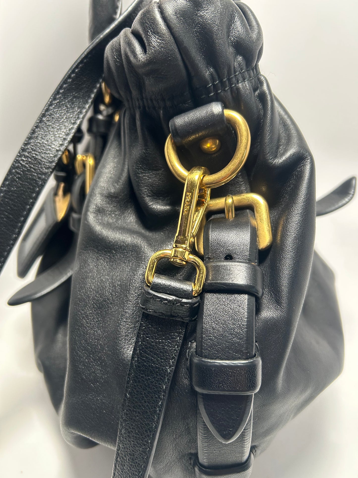 Prada Soft Calf Tote in Black Leather with Gold Hardware