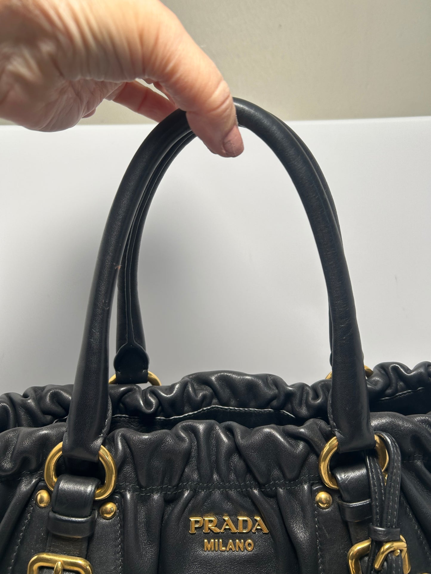 Prada Soft Calf Tote in Black Leather with Gold Hardware