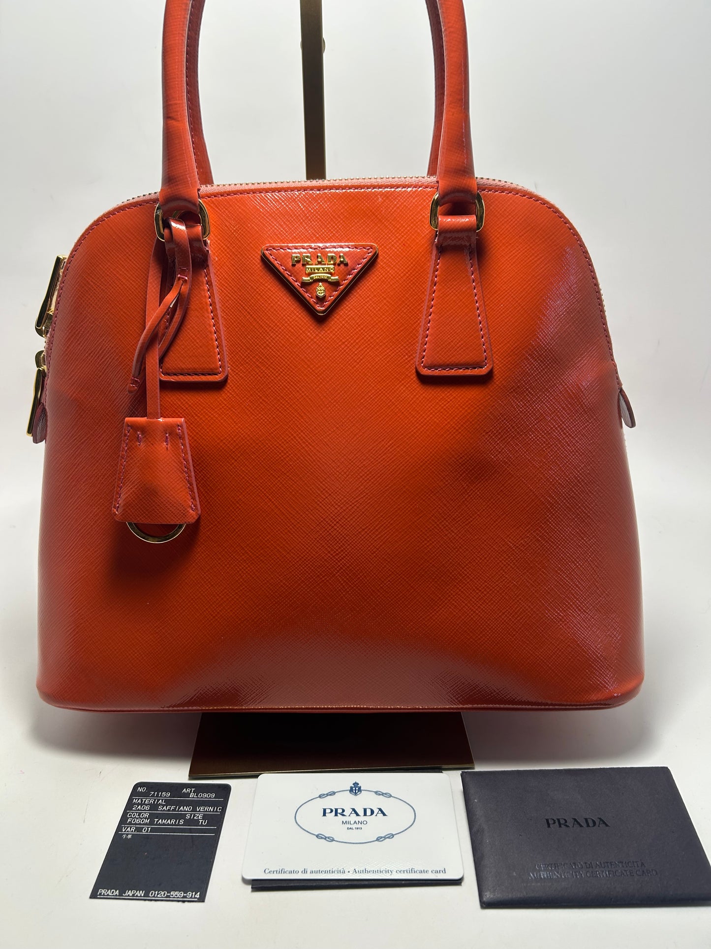 Prada Orange Small Saffiano Leather Hand Bag