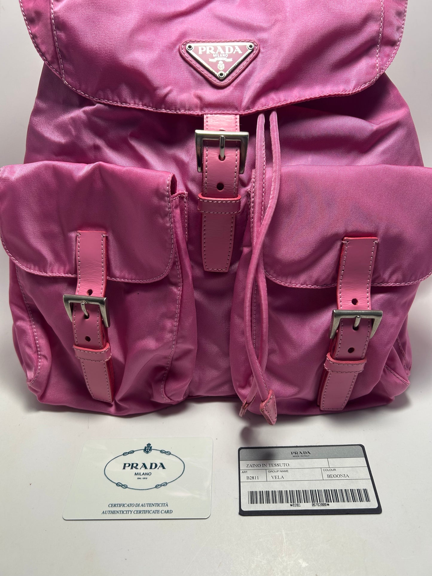 Prada Vella Double Pocket Pink Back Pack