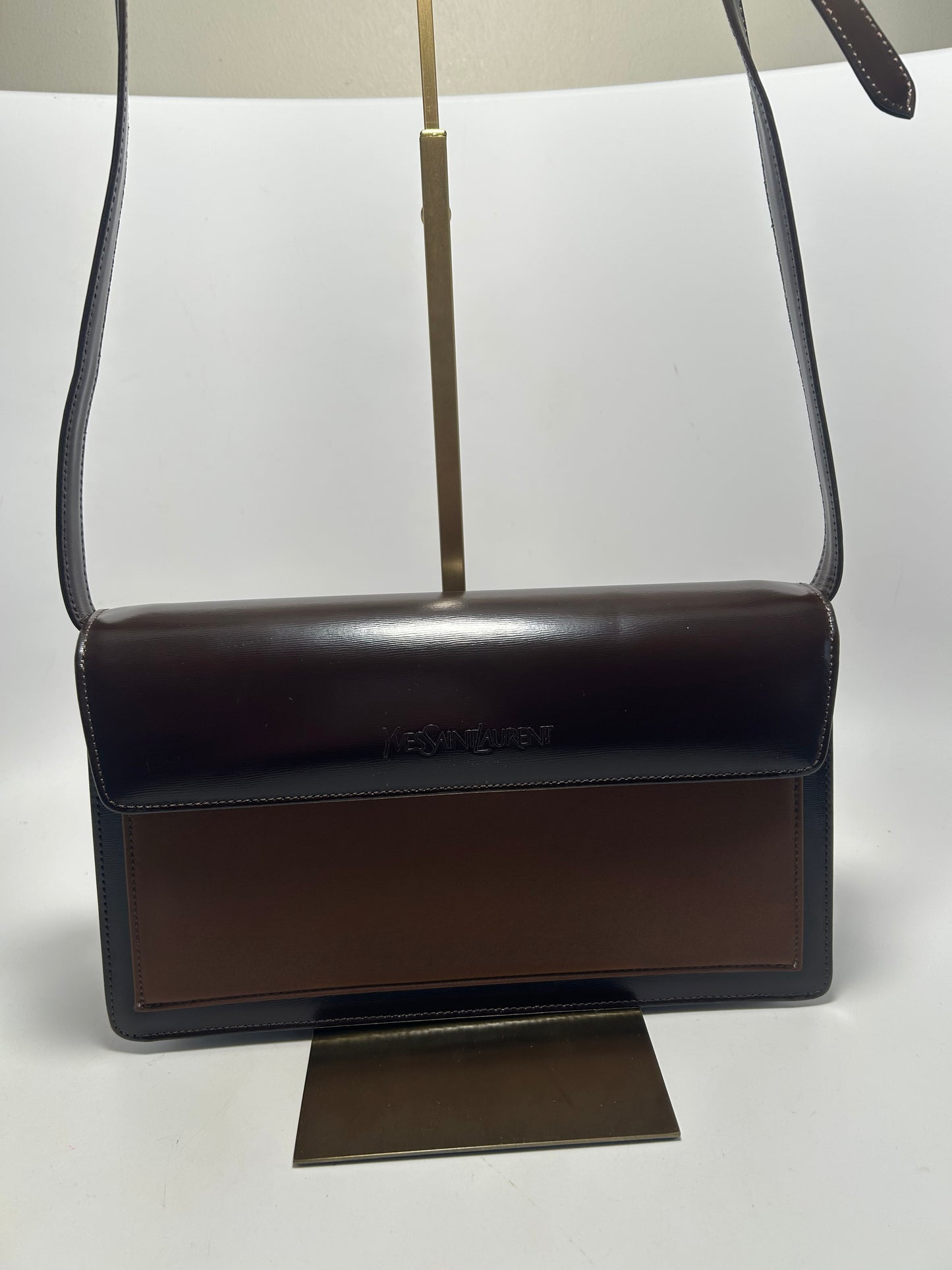 Vintage Yves Saint Laurent Brown Leather Shoulder Bag