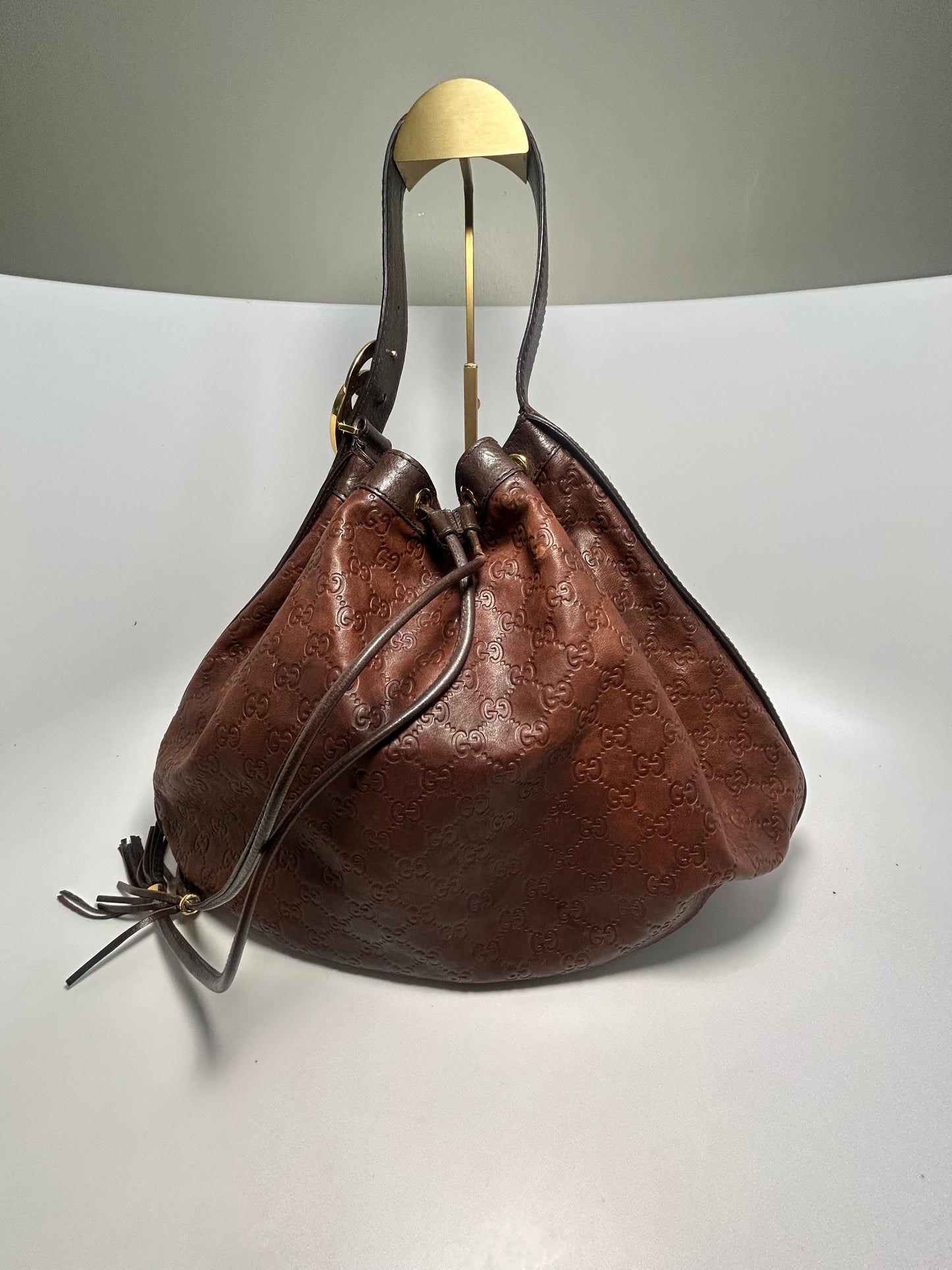 Gucci Guccissima Brown Leather 'Interlocking Icon' Drawstring Hobo 2015-2016