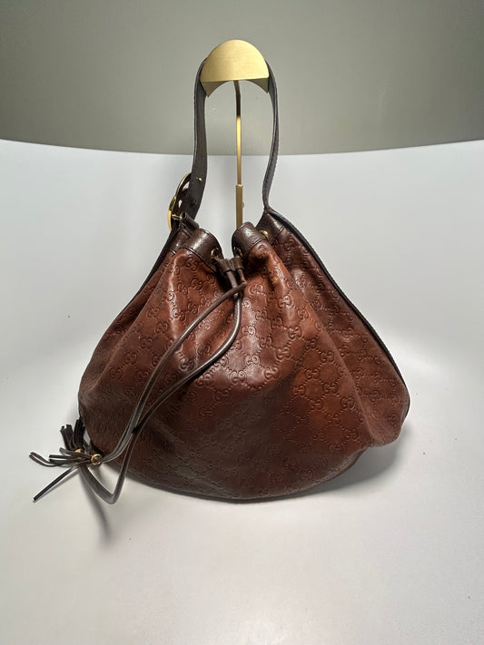 Gucci Guccissima Brown Leather 'Interlocking Icon' Drawstring Hobo 2015-2016