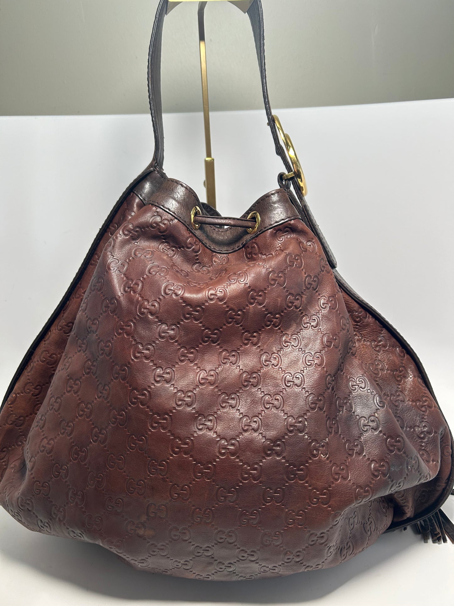 Gucci Guccissima Brown Leather 'Interlocking Icon' Drawstring Hobo 2015-2016