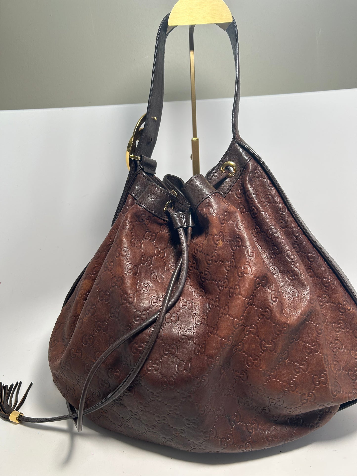 Gucci Guccissima Brown Leather 'Interlocking Icon' Drawstring Hobo 2015-2016