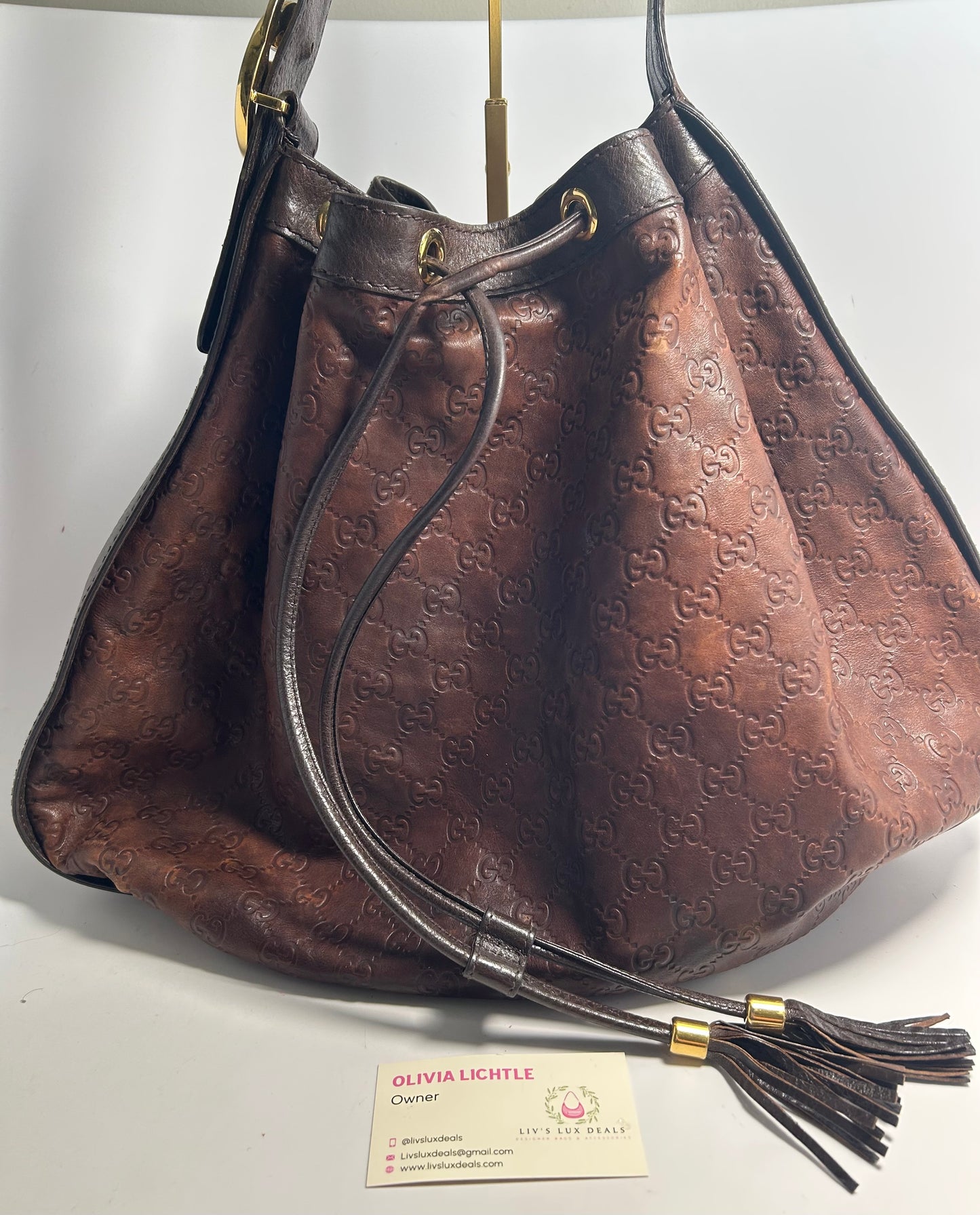 Gucci Guccissima Brown Leather 'Interlocking Icon' Drawstring Hobo 2015-2016